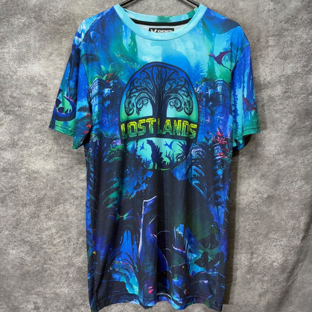 Excision Lost Lands 2021 Music Festival AOP Graphic T-Shirt Sz XL Dinosaur Rave